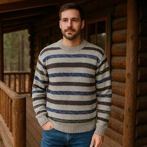 Vintage Jockey Wool Blend Multicolor Stripe Grandpa Sweater Cabin Cozy Holiday L